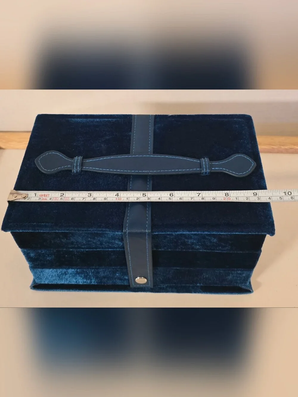 Luxury Vintage Style Blue Velvet Multi-Tiered Cantilever Jewelry Box Organizer